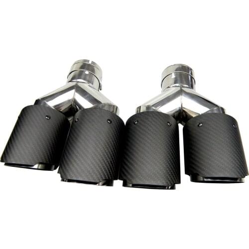 Dual Matte Carbon Fiber cover Stainless Steel Universal Auto Car Exhaust Tip Double End Pipe for BMW BENZ VW Golf and so on
