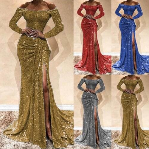 European and American long dress evening dress sleeveless Slash Neck Split Strapless Dresses M13