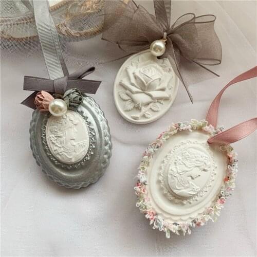 Rose And Girl Oval Pendant Silicone Mold Aromatherapy Wax Tablet Mould For Car Decoration DIY Gypsum Plaster Molds