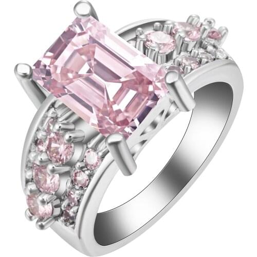 Hainon Fashion Classic Rings for Women Silver-Color Pink Blue Crystals CZ Engagement Love Ring Jewellery Luxury Gifts
