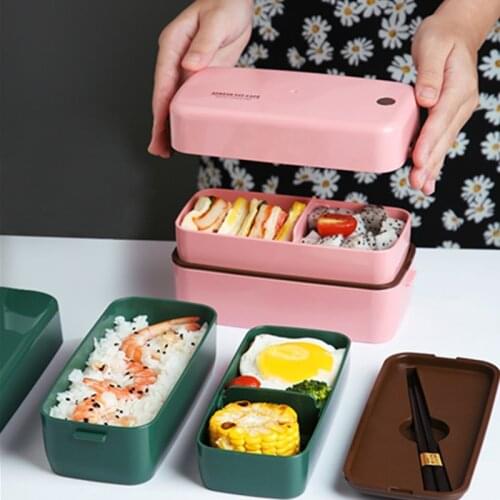 INS Japanese-style Lunch Box Office Worker Net Red Light Food Double-Layer Simple Lunch Box Lunch Can Microwave Heated