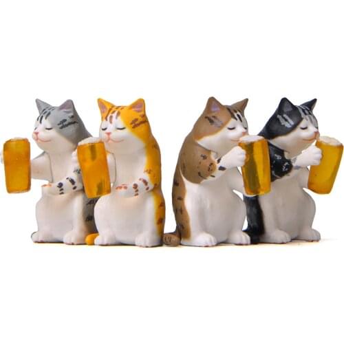 Kawaii Mini Beer Cats Drunken Cat Doll Figurine Desk Car Ornaments Kitten Model Toys Fairy Garden Miniatures Home Decore Gifts