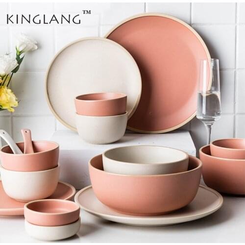 Kinglang Nordic ceramic porcelain dinner set for 1/2/4 person Morandi dishes cutlery set lovers household plates