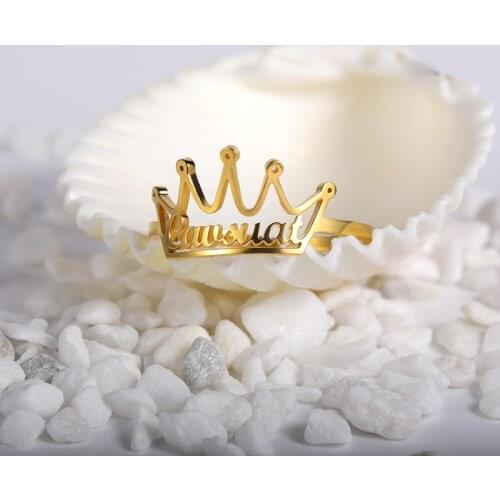 Custom Name Rings Stainless Steel Crown Rings For Women Personalized Adjustable Ring Anniversary Couple Jewelry Bff Bijoux femme