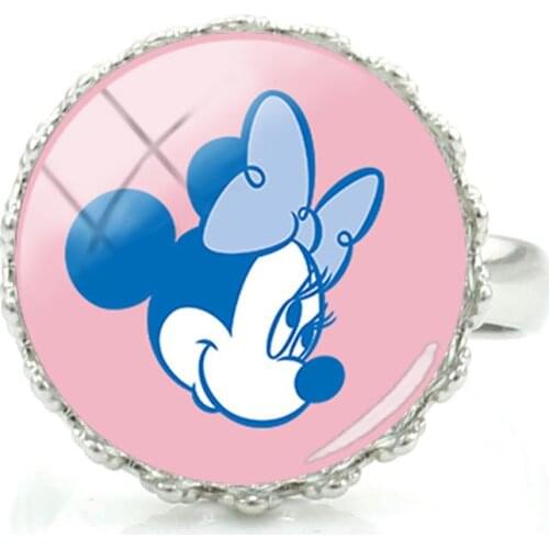 Disney Pink Mickey Minnie Cartoon Couple Ring Glass Convex Round Ring Couple Ring Temperament Tasteful Boys And Girls Jewelry