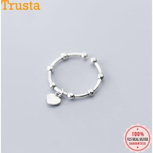Trusta Heart Ring Genuine 925 Sterling Silver Fashion Beads Opening Finger Ring Sizable For Women Silver 925 Ring Jewelry DA652