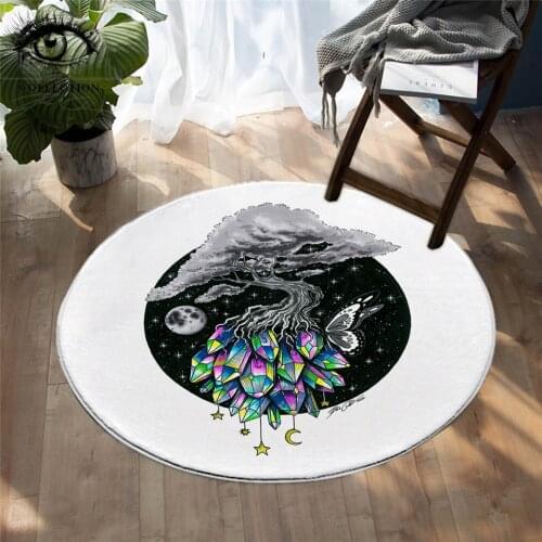 Crystal Tree by Pixie Cold Art Area Rugs Colorful Rock Round Carpet Star Moon Planet Floor Mat Butterfly Non-slip alfombra 150cm