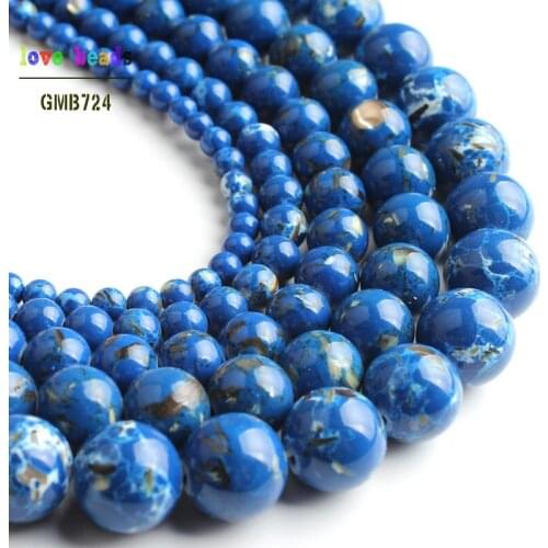 Blue Shell Howlite Stone Round Loose Beads for Jewelry Making 15'' Strand DIY Bracelet 4/6/8/10/12mm