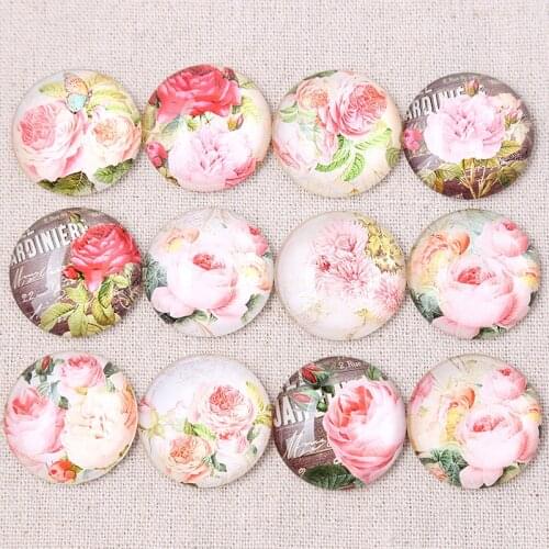 Onwear mix rose photo round dome glass cabochons 25mm 16mm 12mm 30mm diy handmade jewelry findings for pendant necklace