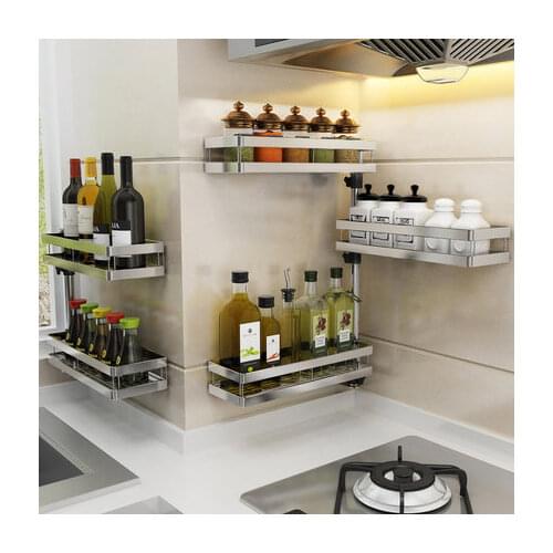 Punch-free stainless steel kitchen rack oil salt sauce vinegar storage rack wall-mounted corner rotation space saving
