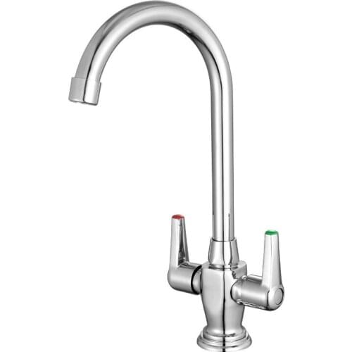 Kitchen Bathroom Sink Faucet Double Handle Single Hole Faucets Deck Mounted Wash Basin Mixer Hot Cold Water Tap Rotation Spout