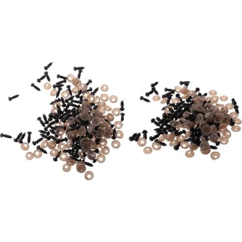 100 Pieces Teddy Bear Doll Animal Crafts Sewing Dolls Accessories Solid Black Plastic Safety Eyes Nose with Washers DIY Toy