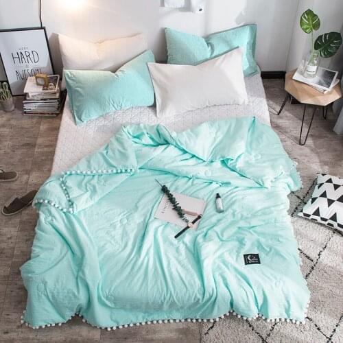 2021 Summer Gray Air Condition Quilts duvet with little white Pompons bed linens Washed cotton throw blankets Solid bedding #s