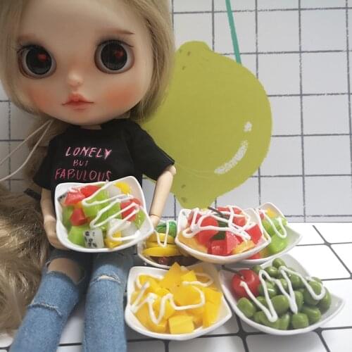 New 2pcs Miniature Dollhouse 1/6 1/8 doll Fruit Salad Model Pretend Food for blyth, 1/6 bjd, barbies Dollhouse kitchen Toy