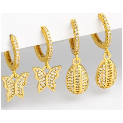 Butterfly multicolor Brass micro pave cz zircon cubic zirconia drop Hoop Earrings copper gold plated crystal studs gjgh3