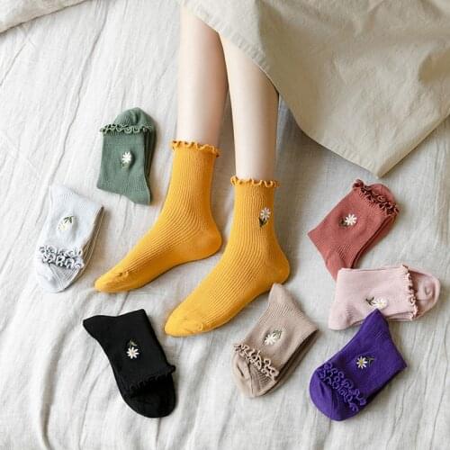Cartoon frilly floral socks woman kawaii calcetines cute women skarpetki meias kobieta skarpety meia femme chaussettes calcetas