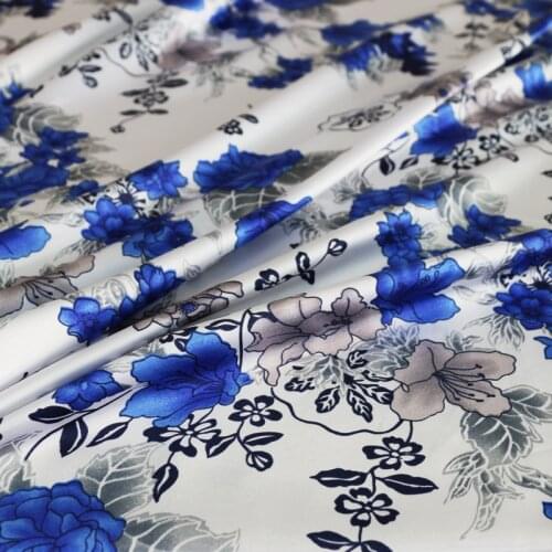 Soft Floral Chinese Vintage Blue-and-White Flowers Satin Deciration Fabric DIY Tissue