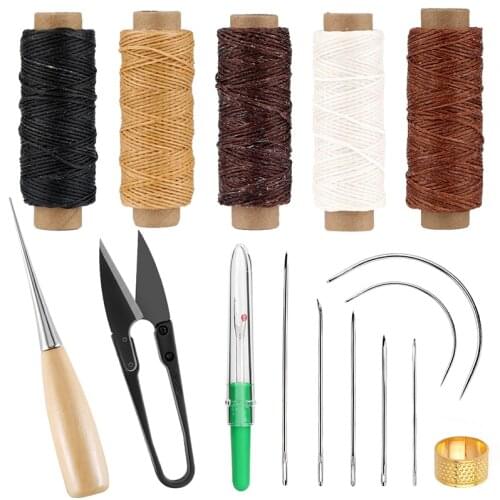 Kaobuy Leather Sewing Tool Kit With Large-Eye Sewing Needles Awl Thimble Waxed Thread Other Leather Working Tools And Supplies