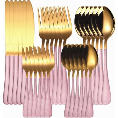 30Pcs Set Stainless Steel Cutlery Set 18/10 Kitchen Set Dinnerware Fork Spoons Knives Set Tableware Mirror Cutlery Gold Flatware