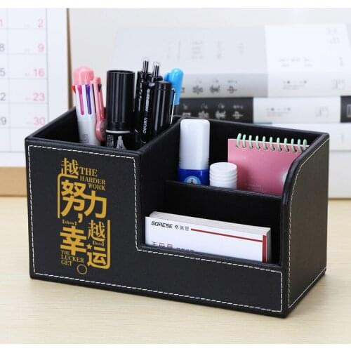 Kingfom Customized Desk Organizer Black Cute Chinese Inspirational or Blessing Words Pen Pencil Holder 3 Pattern Storage Box