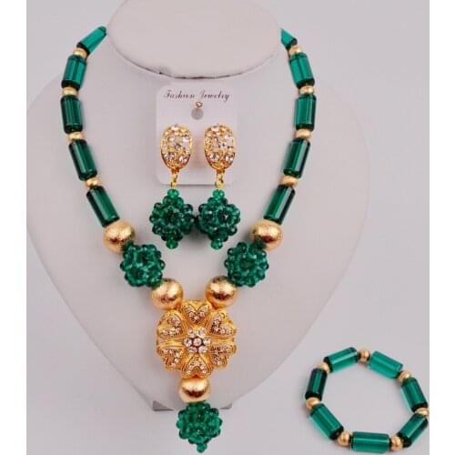 Latest Teal Green Army Green Nigerian Wedding African Jewelry Set Crystal Beaded Necklace Set for Women SZ-Q1-2