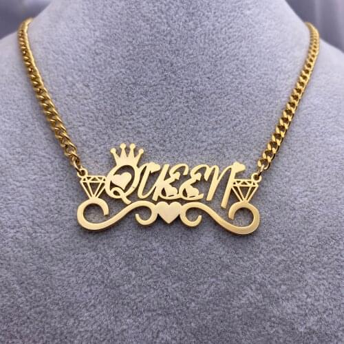 Personalized Custom Name Necklace Stainless Steel Diamond Crown Heart Pendant Necklace for Friendship Sister Women Fashion Gift