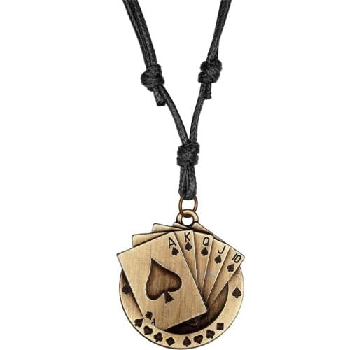 Men Necklace 2019 New Fashion Jewelry Poker Pendant Necklace Men Woman Free Adjustment Leather Necklace Collier,Collares,Kolye