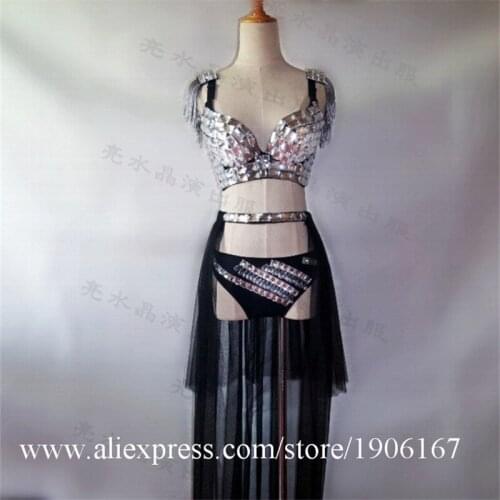 Catwalk Show Sexy Lady Mirror Bikini Dance Suit Ballrooom Costume Mirror Clothing Party Stage Performance DJ Singer Clothes