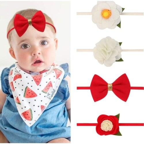 2pcs/set Newborn Baby Felt Flower Bow Cute Girls Headband Turban Hair Band Bandage Fashion 2021 Sweet Hair Accessories