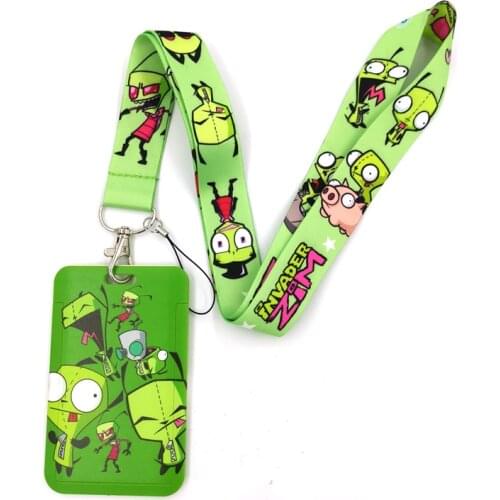 Invader Zim Art Cartoon Anime Fashion Lanyards Bus ID Name Work Card Holder Accessories Decorations Kids Gifts