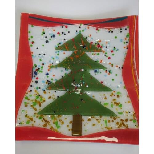 Christmas Serving Plate Fused Glass Art 22cm Turkish Handmade Special Design Kitchenware Made in Turkey