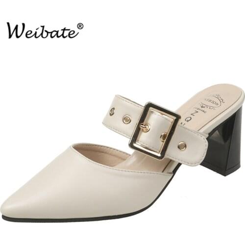 Spring Autumn Women Sandals Pointed Toe Leather Cross Strap Pump Female Buckle Casual Solid Mules Comfort Retro Ladies Shoes