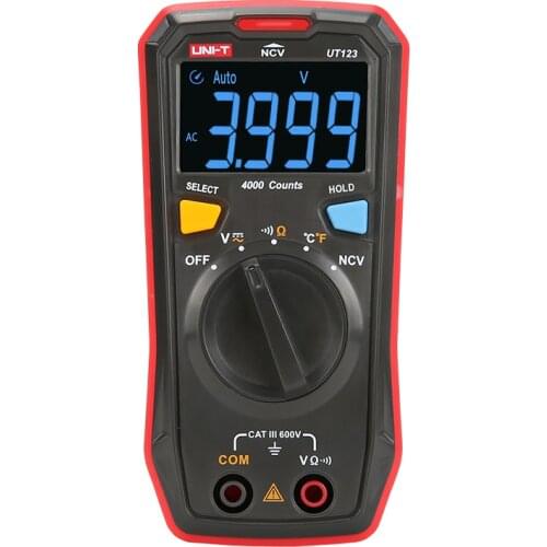 UNI-T UT123 Digital Multimeter Pocket Size Residential Multimeter AC DC Voltage Resistor Temperature NCV Tester EBTN Display