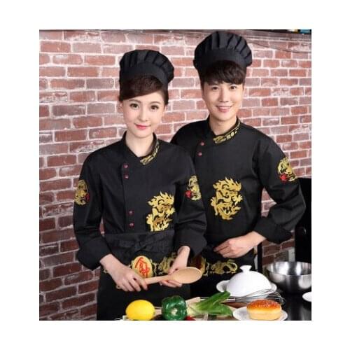 Men Women Embroidery Dragon Cook Uniform Short Sleeve Kitchen Work Wear Mesh Patchwork Breathable Food Service Chef Jacket Apron