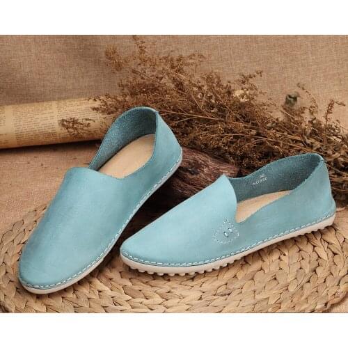 Whensinger - Genuine Leather Flat Shoes Woman Hand-sewn Leather Loafers Cowhide Flexible Spring Casual Shoes Women Flats Shoes