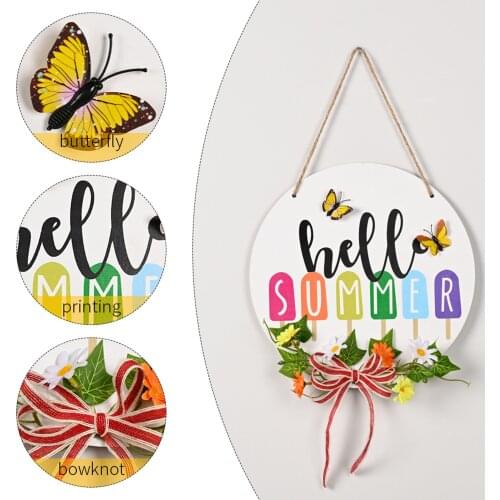 Hello Summer Fresh Wooden Welcome Sign American Bowknot Decoration Garland Cafe Convenience Store Door And Window Wall Hanging