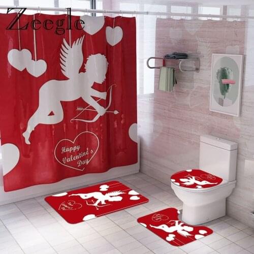 Zeegle 4PCS Bath Mat Set Toilet U Type Mat Bathroom Doormat Entrance Rug Waterproof Shower Curtain Washable Toilet Pedestal Rug