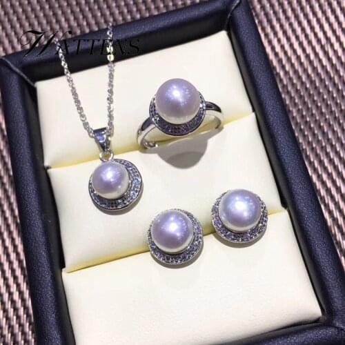 Pearl Jewelry 925 Sterling Silver Necklace Pendant Stud Earrings Natural Pearl Set for Women Pop Accessories Party Wedding Gifts
