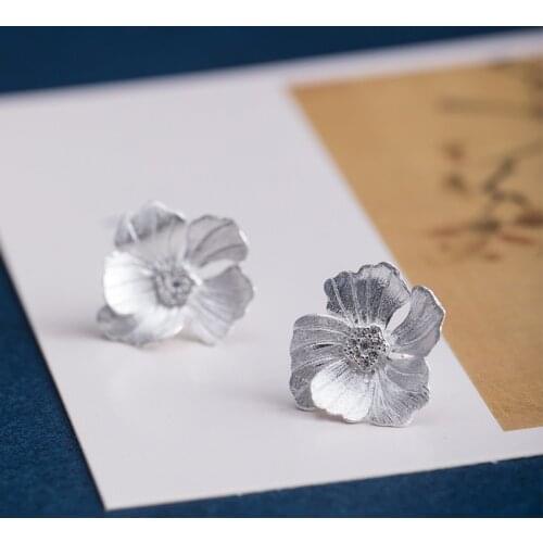S925 sterling silver 2021 new trendy flower earrings female retro design lady temperament flower stud earrings