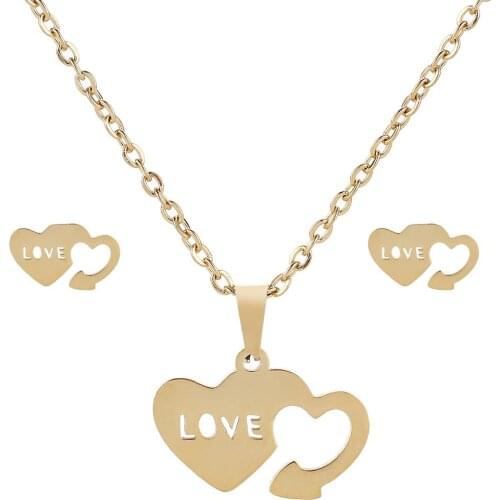 Gold Color Heart Arrow Pendant Necklace And Earrings Stainless Steel Love Jewelry Sets Women Brazil Russia Best Gift Wholesale