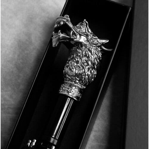 Mens Retro Chinese Animal Head Folding All-Weather Umbrella Electroplated Three Fold Umbrella With Solid Color Impact cloth