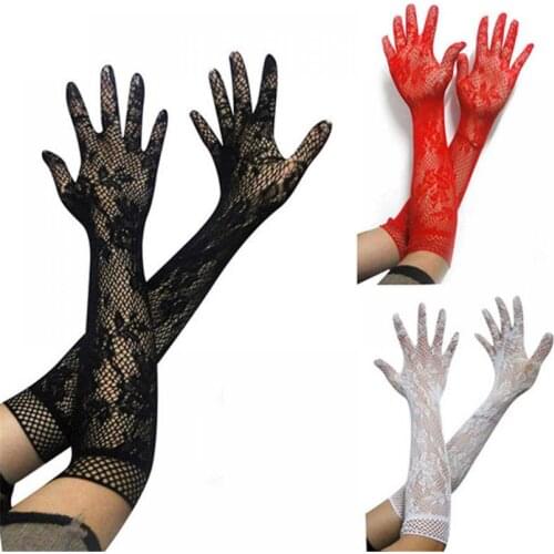 1pair Sexy Elegant Ladies Women Long Lace Glove Party Evening Prom Costume Lace Gloves 3 Colors Lace Gloves For Party hot sale