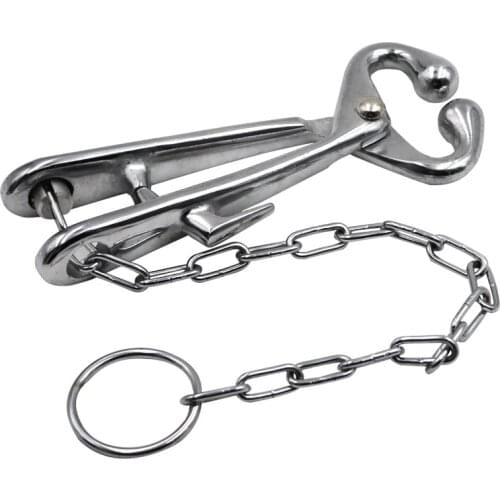 1PCS Cattle Nose Plier with Chain Stainless Steel Cow Nose Ring Pliers Traction Clamp Cow Nose Fixed Nose Bovine Piercing Device