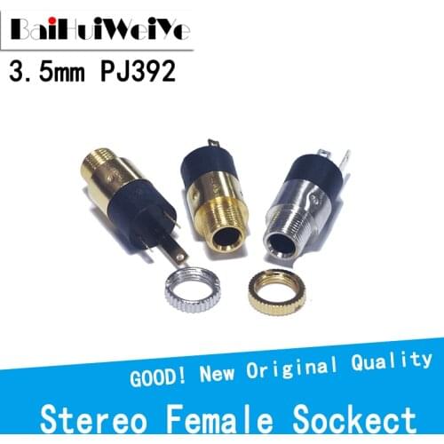 10PCS/LOT PJ392 3.5MM Stereo Female Sockect Jack with Screw 3.5 Audio Headphone Connector PJ-392 Cylindrical Socket SILVERGolden