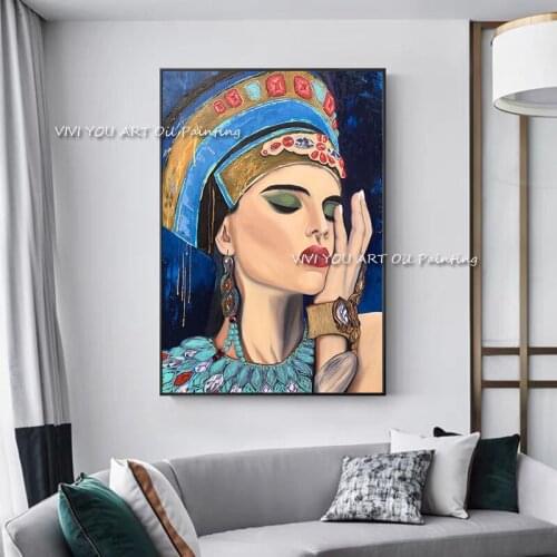 100% Hand Painted Abstract African Women Face Figure Oil Painting Wall Art Modern Office Wall Canvas Home Decoration Gift