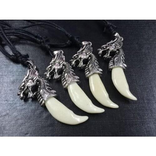 FREE SHIPPING 20 PCS Personality Tibetan Fashion Cool Mens Wolf Teeth Adjustable Black Cord Necklace