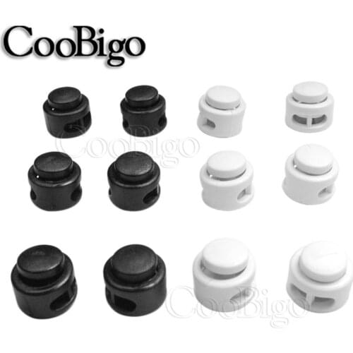 20pcs 13.5*13mm Plastic Cord Lock Stopper Clamp 2 Hole For Outdoor Boots Shoes Shoelace Hiking Accessories Black & White