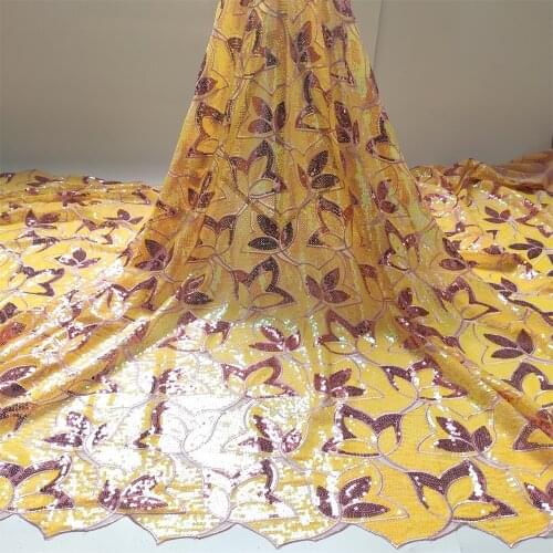 2021 Latest High Quality African Nigerian Tulle Lace Fabric Sequins Embroidery Party Dress French Wedding Guipure Organza 5Yard