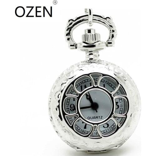 3009S)Victorian Style Silver Flower Pocket Watch Necklace , Dia 2.7cm. 12 pcs/lot