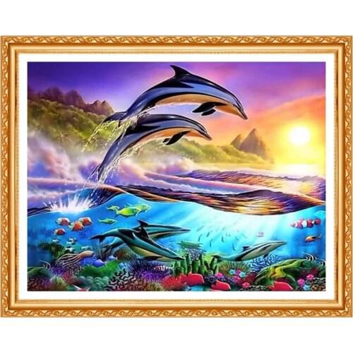5D DIY Square Diamond Painting Dolphin Crystal Diamond Painting Cross Stitch The Underwater World Needlework Home Decorative